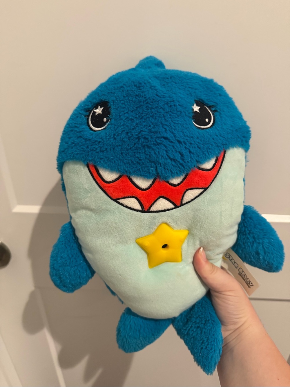Star Belly Nightlight Working Blue Plush Shark Toy with Star Button - Kids Toy